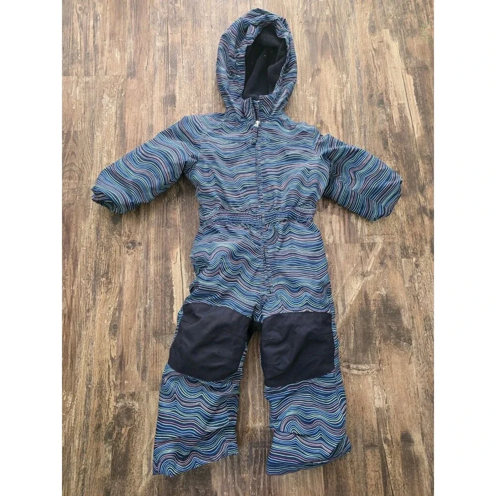 Lands' End Toddler Size 2 One-Piece Snowsuit Hooded Insulated Wavy Multi Stripe
